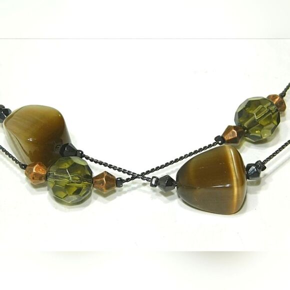 Lia Sophia JAVA Necklace, Glass Cat's Eye, Brown, 16-19", NWT - Picture 1 of 7